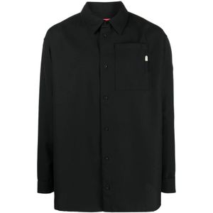 032c, Overhemden, Heren, Zwart, L, Leer, Zwarte Getailleerde Knoopshirt