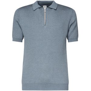 Eleventy, Truien, Heren, Blauw, M, Wol, V-Hals Gebreide Poloshirt