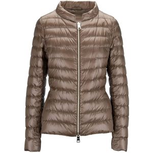 Herno, Jassen, Dames, Bruin, S, Polyester, Kort donsjack met dubbele ritssluiting
