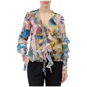 Just Cavalli, Blouses & Shirts, Dames, Veelkleurig, M, Polyester, Fantasie Blouse met Ruches