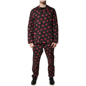 Dolce & Gabbana, Nachtkleding & Lounge, Heren, Zwart, M, Katoen, Zwart Bloemenprint Katoenen Pyjamaset