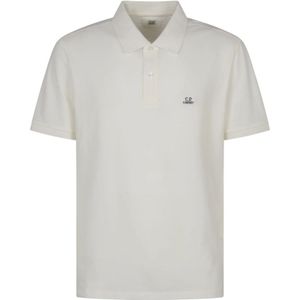 C.p. Company, Tops, Heren, Wit, XL, Katoen, Polo met Korte Mouwen in Stretch Piqué