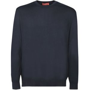 Daniele Fiesoli, Truien, Heren, Blauw, XL, Katoen, Blauwe Trui met Lange Mouwen en Ronde Hals