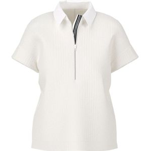 Marc Cain, Tops, Dames, Wit, XL, Satijn, Geribbelde Satijnen Poloshirt