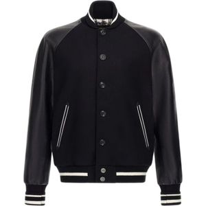 Roberto Cavalli, Jassen, Heren, Zwart, XL, Wol, Contrast Sleeve Bomber Jacket