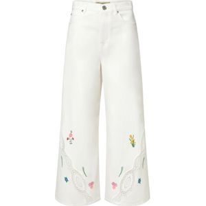 Max Mara Weekend, Broeken, Dames, Wit, S, Wijde broek met hoge taille en borduursel