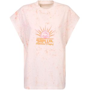 Stella McCartney, Tops, Dames, Roze, S, Katoen, Logo-print Mouwloze T-shirt