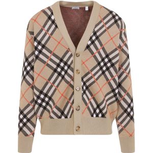 Burberry, Truien, Heren, Beige, L, Wol, Trui