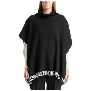 Moschino, Jassen, Dames, Zwart, ONE Size, Wol, Effen Logo Poncho