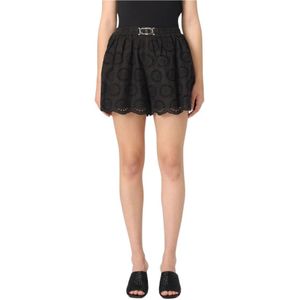 Twinset, Korte broeken, Dames, Zwart, XS, Katoen, Zwarte Eyelet Shorts