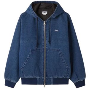 Obey, Sweatshirts & Hoodies, Heren, Blauw, M, Zip Up Hood in Stone Wash