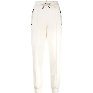 Moncler, Broeken, Dames, Beige, S, Katoen, Geborduurde Logo Broek