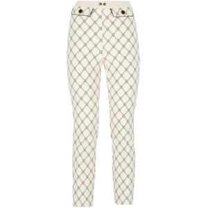 Elisabetta Franchi, Broeken, Dames, Beige, M, Ivoor Crêpe Broek met Logoknopen