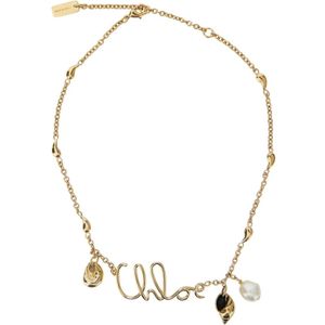 Chloé, Accessoires, Dames, Geel, ONE Size, Gouden Logo Ketting in Grijs Messing