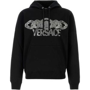 Versace, Sweatshirts & Hoodies, Heren, Zwart, L, Katoen, Stijlvol Zwart Katoenen Sweatshirt