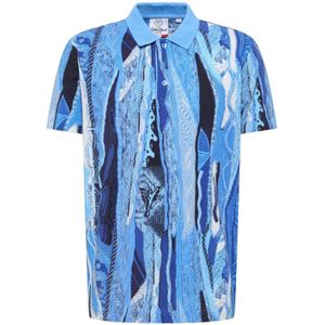 Carlo Colucci, Tops, Heren, Blauw, XL, Polo Shirt met Knitprint