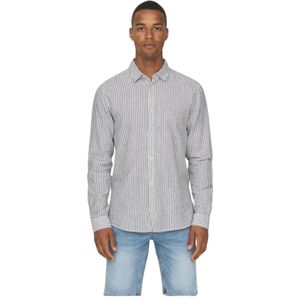 Only & Sons, Overhemden, Heren, Veelkleurig, S, Linnen, Gestreept Linnen Overhemd Donkerblauw