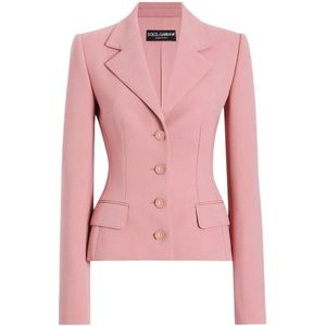 Dolce & Gabbana, Jassen, Dames, Roze, S, Satijn, Roze Zijden Satijnen Jassen met Canneté-bedekte knopen