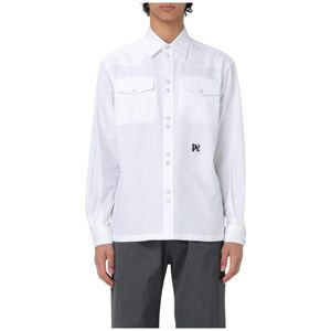 Palm Angels, Overhemden, Heren, Wit, M, Katoen, Geborduurd Logo Western Shirt Stijlvol