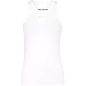 Rabanne, Tops, Dames, Wit, S, Leer, Logo Gedetailleerde Mouwloze Tanktop