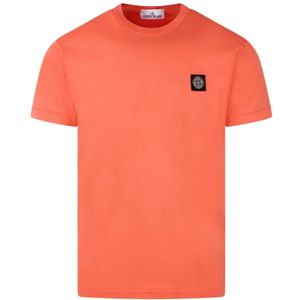 Stone Island, Tops, Heren, Oranje, L, Katoen, Logo Patch Jersey T-Shirt