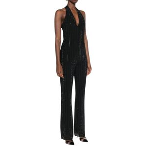 Patrizia Pepe, Jumpsuits & Playsuits, Dames, Zwart, M, Polyester, Sprankelende Kristalversierde Jurk