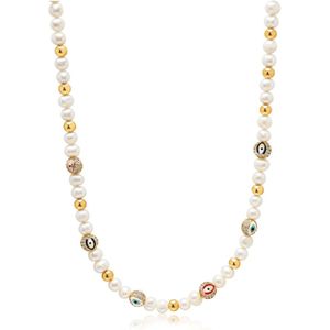 Nialaya, Accessoires, Dames, Geel, S, Evil Eye Parel Ketting