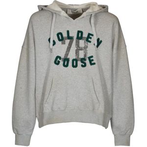 Golden Goose, Sweatshirts & Hoodies, Heren, Grijs, S, Katoen, Grijze Katoenen Hoodie Trui met Lange Mouwen