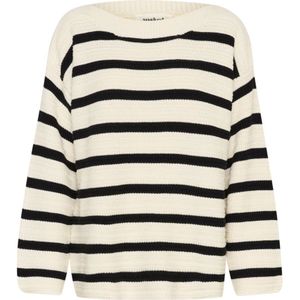 Soaked in Luxury, Truien, Dames, Beige, M, Gestreepte Gebreide Trui Wit met Zwarte Strepen