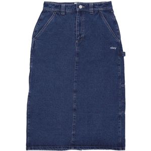 Obey, Rokken, Dames, Blauw, W26, Denim, Denim Midi Rok Stonewash Indigo
