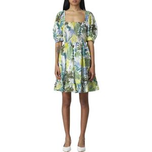 Liu Jo, Kleedjes, Dames, Veelkleurig, L, Katoen, Bloemen Pofmouwen Gerende Rok Jurk