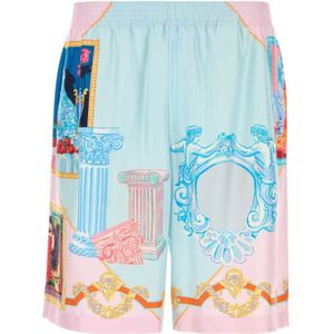 Versace, Badkleding, Heren, Veelkleurig, XL, Satijn, Gedrukte Satijnen Bermuda Shorts