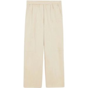 Max Mara Weekend, Broeken, Dames, Beige, M, Katoen, Korte Ivoor Katoenen Broek