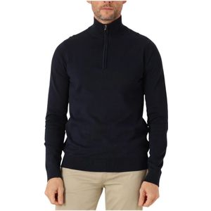 Saint Steve, Truien, Heren, Zwart, L, Katoen, Navy Blue Half Zip Sweater