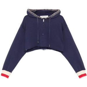 Golden Goose, Sweatshirts & Hoodies, Dames, Blauw, XS, Katoen, Blauwe Sweater met Gouden Accenten