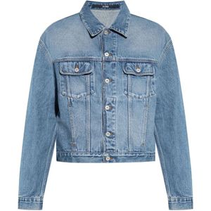 Jacquemus, Jassen, Heren, Blauw, XL, Denim, Denim Contraststiksels Klassieke Kraag Jas