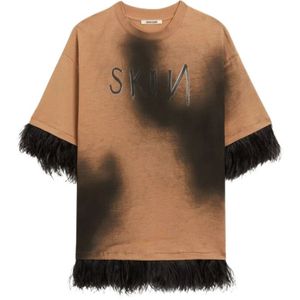 Roberto Cavalli, Tops, Dames, Bruin, L, Katoen, Veren-afgewerkte Tie-Dye Katoenen T-shirt