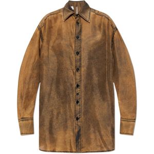 MM6 Maison Margiela, Blouses & Shirts, Dames, Bruin, S, Zijden overhemd