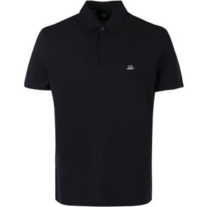 C.p. Company, Tops, Heren, Blauw, XL, Katoen, Katoenen Piqué Poloshirt met Geribbelde Details