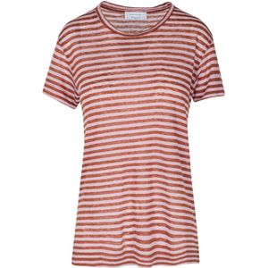 Daniele Fiesoli, Tops, Dames, Rood, S, Linnen, Gestreept Linnen T-shirt