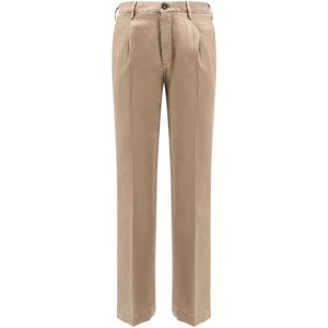 Incotex, Broeken, Heren, Beige, L, Katoen, Beige Broek met Rits en Knoop