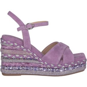 Alma EN Pena, Schoenen, Dames, Paars, 38 EU, Leer, Rhinestone Sleehak Sandaal