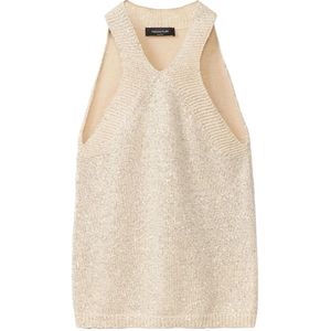 Fabiana Filippi, Tops, Dames, Beige, XS, Beige Geribbelde Mouwloze V-Hals Top