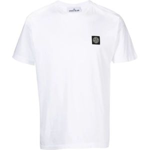 Stone Island, Tops, Heren, Wit, 2Xl, Katoen, Wit Slim Fit T-shirt met Logo