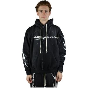 Hellstar, Sweatshirts & Hoodies, Heren, Zwart, XL, Denim, Flame Hoodie 'Black'