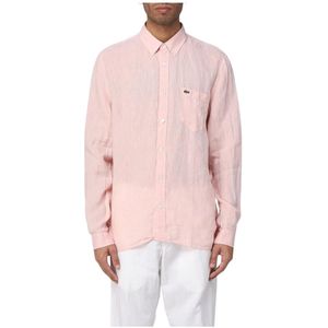 Lacoste, Overhemden, Heren, Roze, 2Xl, Linnen, Navy Linnen Overhemd voor Mannen