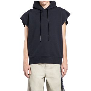 44 Label Group, Sweatshirts & Hoodies, Heren, Zwart, L, Zwarte Mouwloze Hoodie met Logoprint
