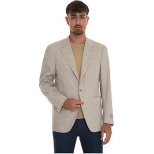 Canali, Jassen, Heren, Beige, 3Xl, Wol, Linnen Wollen Jas met Opgestikte Zakken