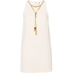 Elisabetta Franchi, Kleedjes, Dames, Wit, 2Xl, Polyester, Versierde Crepe Boxy Mini Jurk
