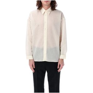 Sunflower, Overhemden, Heren, Beige, L, Katoen, Off-White Gestreept Overhemd Ss 25